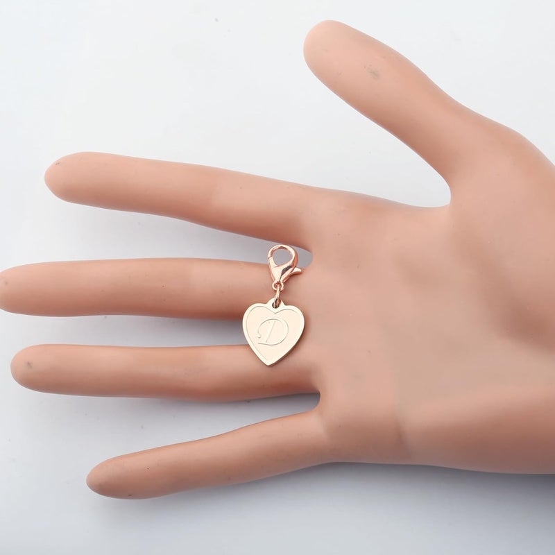 FAADBUK Initial Letter A-Z Alphabet Heart Charms for Jewelry Bracelet Keychain Necklace Initial Stainless steel Clasp Clip on Charm - Image 2